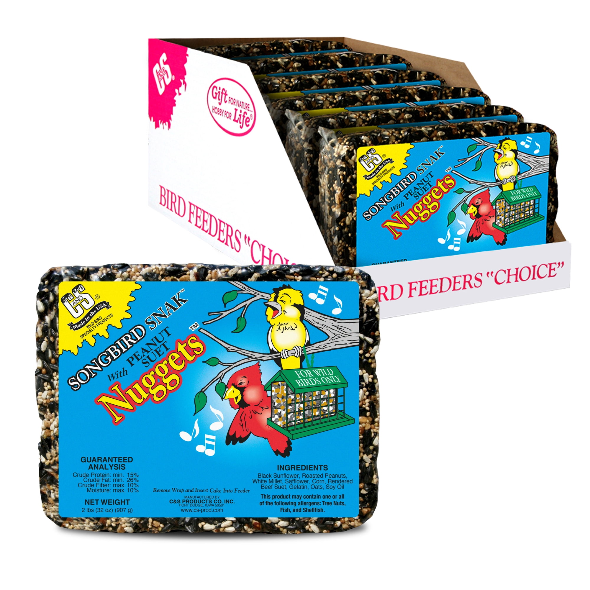 C&S Songbird Snak with Seeds, Suet Seed Cakes for Wild Birds, 32 Ounces, Pack of 6