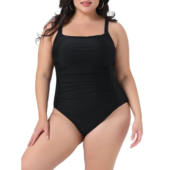 DARING DIVA Women's Plus Size Ruched Bathing Suit Swimwear 1X Black