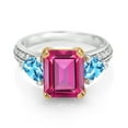 thumbnail image 2 of Gem Stone King 925 Sterling Silver and 10k Yellow Gold Pure Pink Mystic Topaz and Swiss Blue Topaz 3 Stone Engagement Ring for Women (5.35 Cttw, Octagon Cut 10X8MM, Size 7), 2 of 4