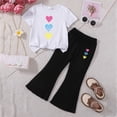 thumbnail image 2 of Wxirdiow Summer Outfits for Toddler Girls' Summer 2-Piece Outfit Set Heart-Embellished Short-Sleeve Top + Flared Pants E Size,6-7 Years, 2 of 3