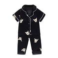 thumbnail image 1 of WEIYLL Ensemble de Pyjama pour Filles Été Imprimés de Dessins Animés Manches Courtes Col Rabattu Boutons Hauts Pantalons Confortable Doux 3 Pcs Tenue de Nuit, 1 of 4