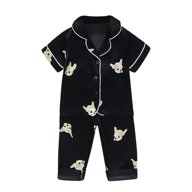 WEIYLL Ensemble de Pyjama pour Filles Été Imprimés de Dessins Animés Manches Courtes Col Rabattu Boutons Hauts Pantalons Confortable Doux 3 Pcs Tenue de Nuit