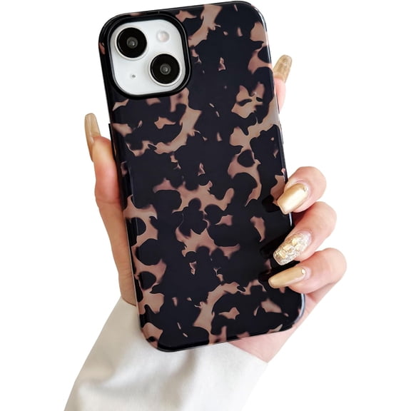 Compatible with iPhone 13 or iPhone 14 Case Cute Tortoise Shell Pattern Brown Leopard Phone Case for Women Girls, Shockproof TPU and Hard PC Protective Cover-Brown Tortoise Shell