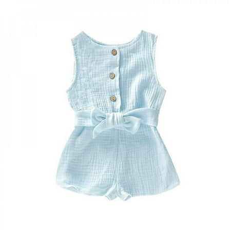 

Clearance!!Toddler Baby Girl Ruffled Sleeveless Romper Casual Summer Jumpsuit Cotton Linen Clothes