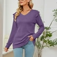 thumbnail image 5 of gakvbuo Fall Women Casual Solid Long Sleeve Ruffles Hoodie V-Neck T-Shirt Blouse, 5 of 7