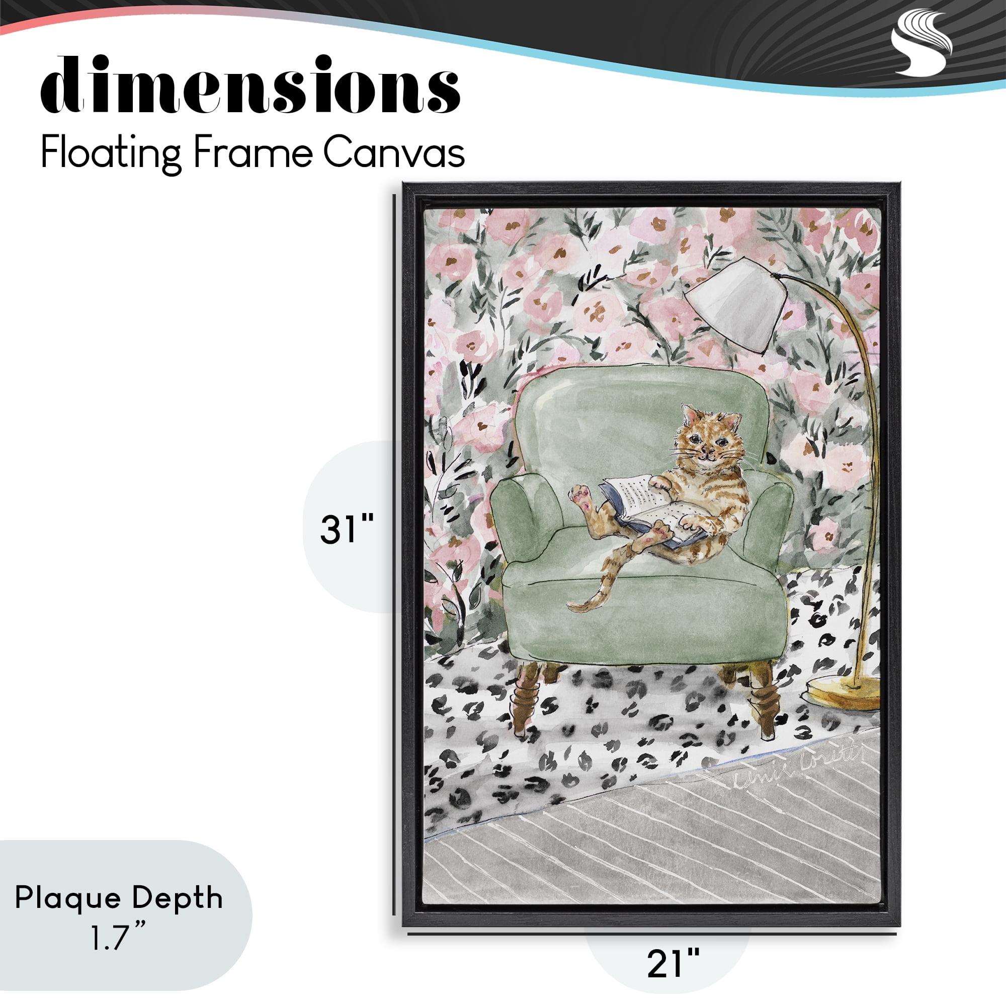 Stupell Industries Cozy Cat Reading Black Framed Floater Canvas Wall Art, design by Lanie Loreth