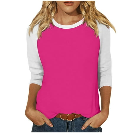 Women 3/4 Sleeve Tops Christmas Shirts for Women 2024 Sale Oversized Gym Tshirts for Women Casual Top Solid Color Loose Flowy Tops for Women Women s Fashion Printed T-Shirt Blouse Round Neck Tops