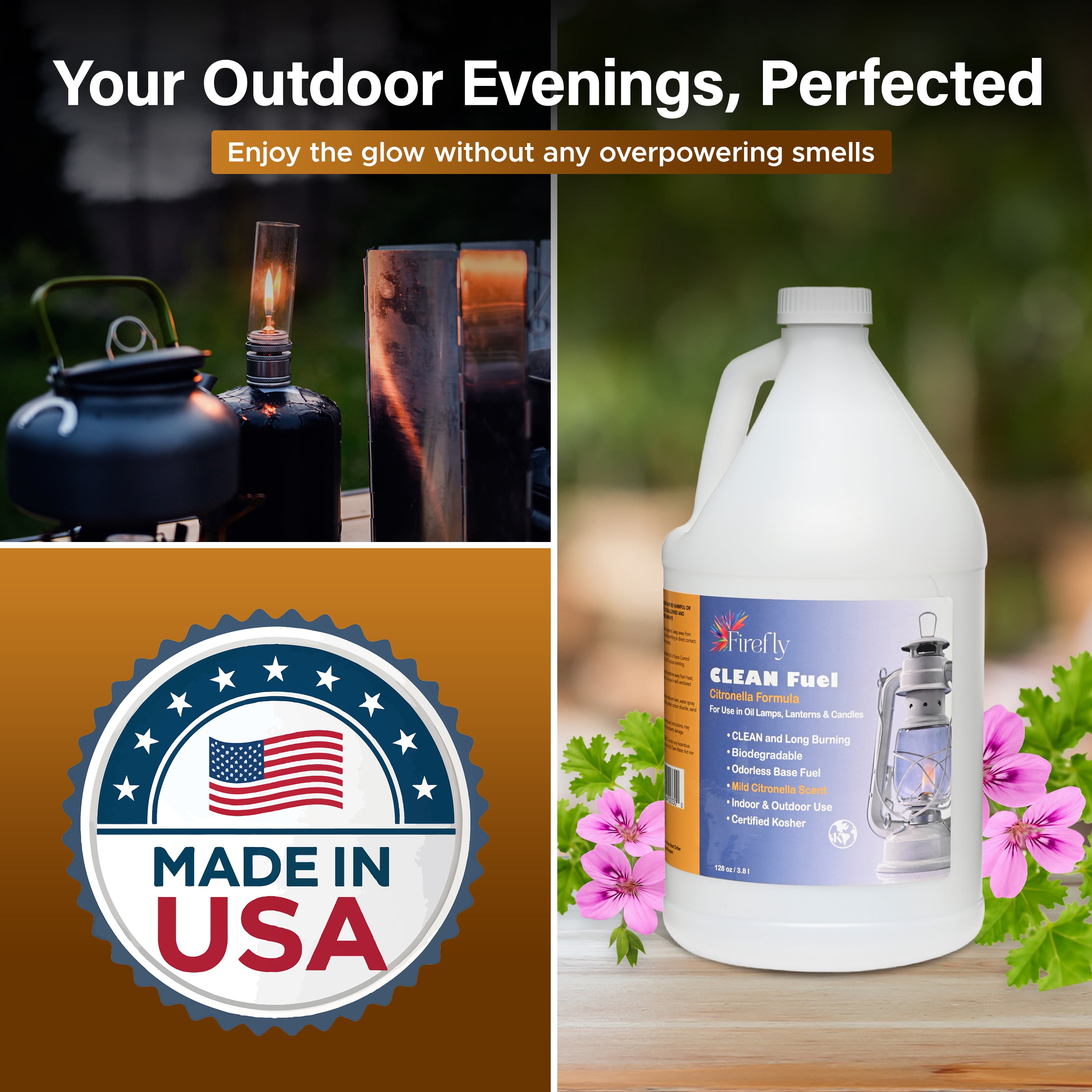 Firefly Fuel Smokeless Odorless Eco-Friendly Clear Clean with Citronella Lamp Oil, 1 Gal