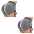 thumbnail image 2 of Qarigey Honey Comb Shorts Cintura alta Melocotón Leggings cortos Sexy Push Up Fitness Ropa deportiva Yoga Cordón Medias Pantalones de Gris S 2piezas, 2 of 6