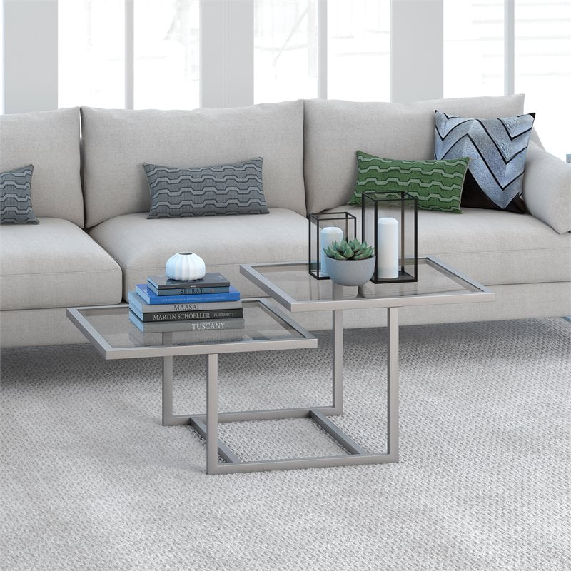 Evelyn&Zoe Contemporary Metal TwoTier Coffee Table with Glass Top