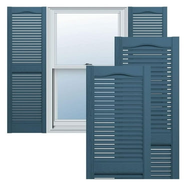 saney Vinyl LL1S14X05500CB Standard Cathedral Top Center Mullion, Open Louver Vinyl Shutters, w/Installation Shutter-Lok's & Matching Screws (Per Pair), 14 1/2"W x 55"H, Classic Blue