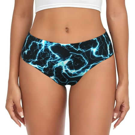 Naloa Lightning Womens No Show Cotton Underwear Mid-High Waisted Soft Ladies Panties Strech Breathable Briefs -Medium