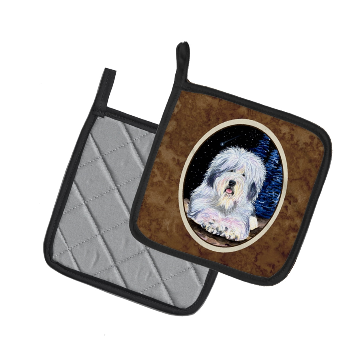 Carolines Treasures SS8443PTHD Starry Night Old English Sheepdog Pair of Pot Holders, 7.5HX7.5W, multicolor