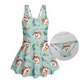 thumbnail image 6 of COEQINE Girls One Piece Swimsuit with Skirt & Attached Liner, Comfortable Tank Top V-Back Swimwear with Skirt Bottom, Cute Bathing Suit for Kids Age 8-9, Hedgehog Floral Blue, 6 of 8