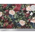 thumbnail image 2 of Soimoi Black Cotton Duck Fabric Leaves & Peony Floral Print Sewing Fabric Yard 42 Inch Wide, 2 of 3