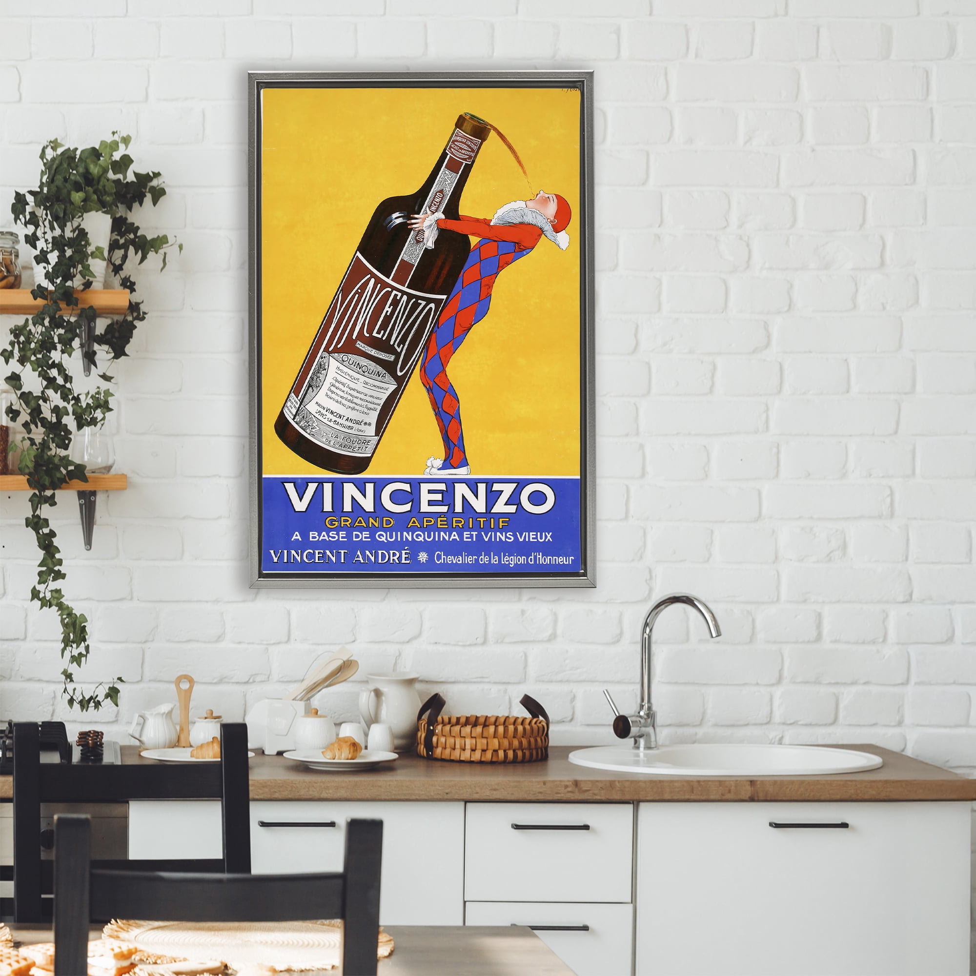 Stupell Industries Vincenzo Vintage Wine Gray Framed Floater Canvas Wall Art, design by Vintage Posters