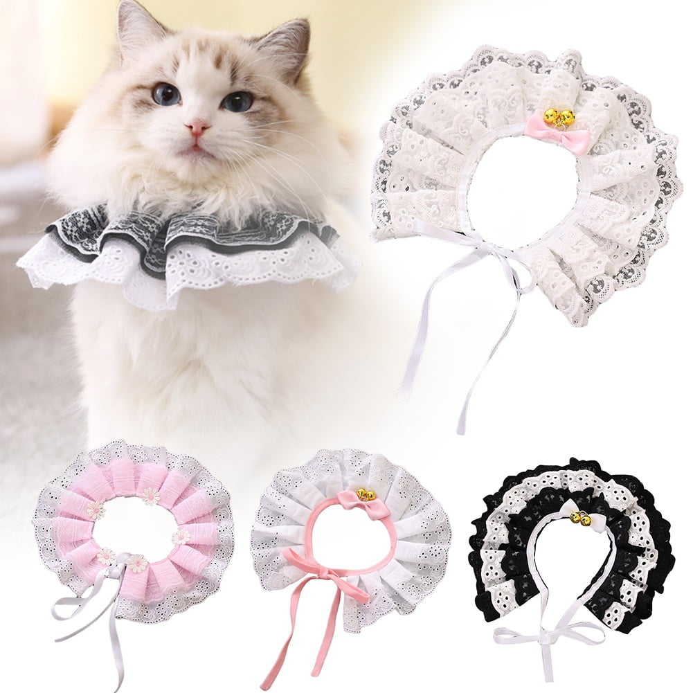 Flmtop Cats Kitten Flower Lace Bow Bell Collar String Bib Necklace Neck Strap Pet Supply Pink Lace Walmart