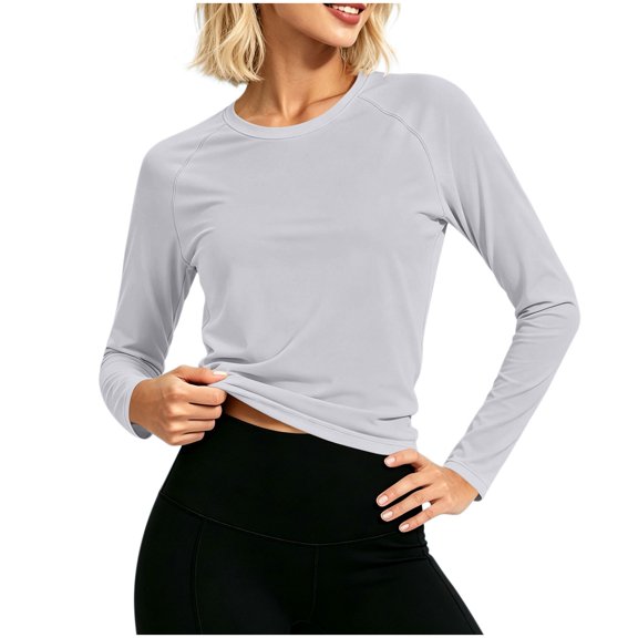 SuTry Womens UPF 50 Sun Shirt Crew Neck Long Sleeve Raglan Sleeve Lightweight Stretch Fabric Outdoor Athletic Top Workout Running Everyday Wear