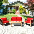 thumbnail image 1 of Costway 4 PCS Acacia Wood Patio Conversation Set w/Cushions for Garden Red, 1 of 9