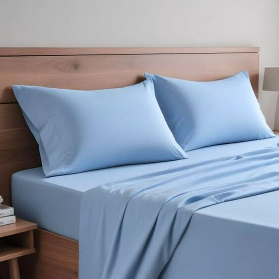 King Size Bedsheet Set | 100% Pure Egyptian Hotel Luxury Cotton Sheets | Natural Organic for Hot Sleepers | with Flat Sheet, Fitted Sheet and 2 Pillow Covers | 300TC | Pastel Blue