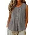 thumbnail image 6 of Fewfanhot Women's Tops, Tees & Blouses Tank Tops Casual Scoop Neck Button Summer Button-up Cotton Beach Sleeveless Tops, 6 of 9