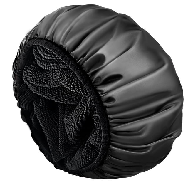 Gorro de ducha Aquior con forro de felpa impermeable para mujer, negro