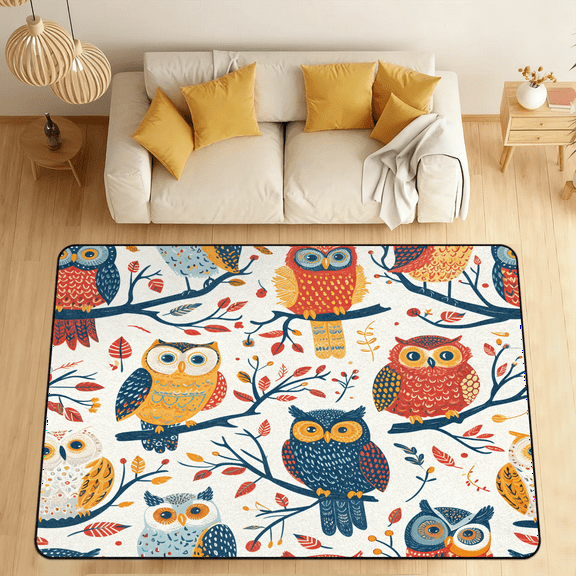 CURLYOOT Owl Colorful Area Rugs for Living Room Bedroom, 4' 10" x 6' 8" Washable Rug, Floor Carpet with Non Slip Backing for Dining Room Indoor