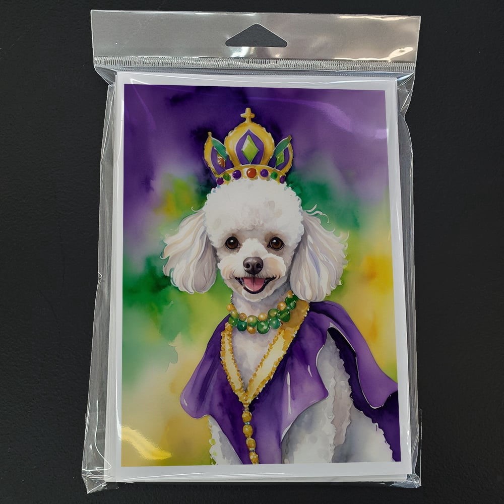 White Poodle King of Mardi Gras Greeting Cards Pack of 8 7 in x 5 in