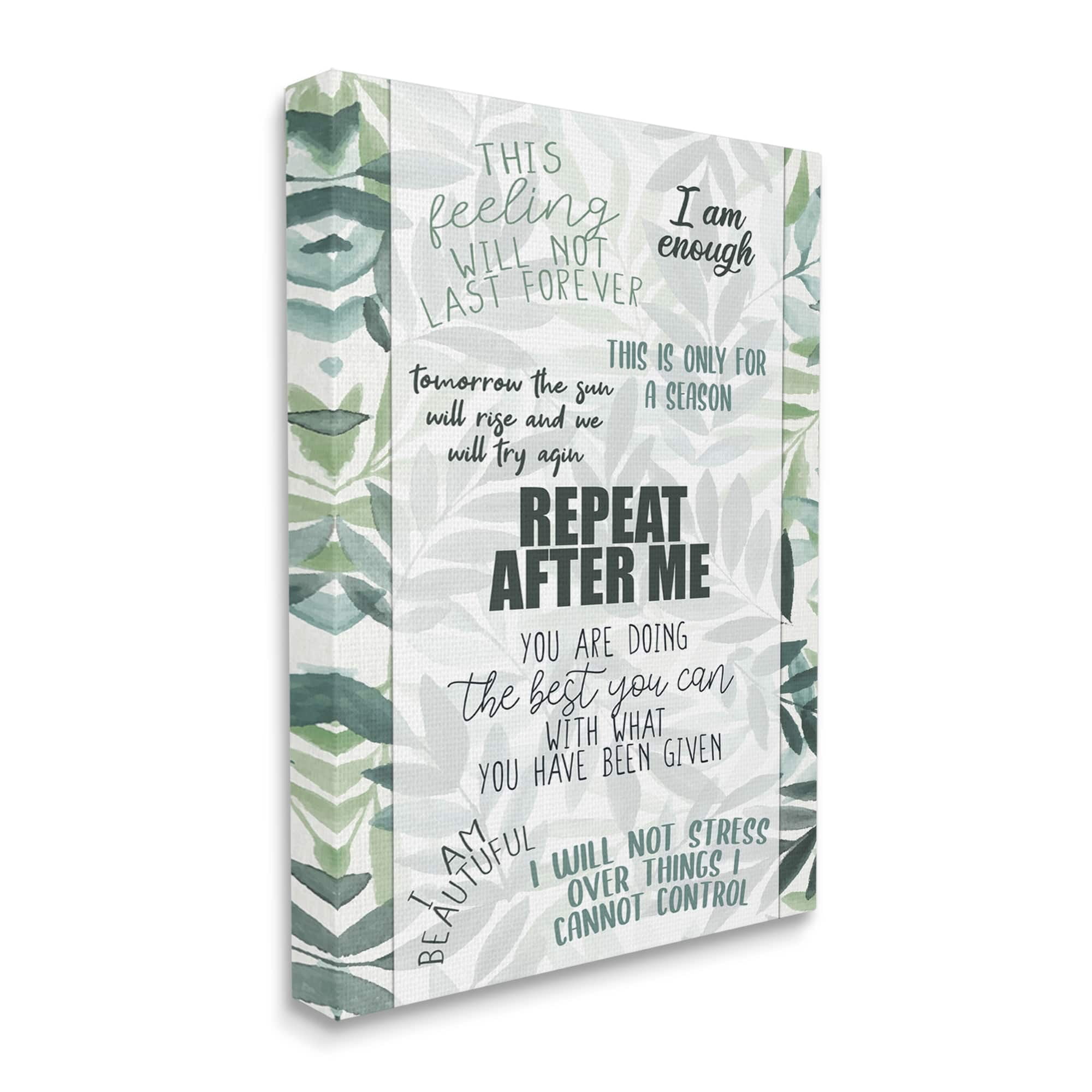 Stupell Repeat After Me Uplifting Motivational Botanical & Floral Painting Gallery Wrapped Canvas Print Wall Art