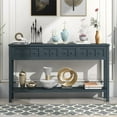 thumbnail image 3 of Table Console de 60 Pouces en Bois Massif, Table de Sofa avec 4 Tiroirs et 1 Tablette Inférieure pour Entrée, Couloir, Vestibule, Sofa, Bleu Antique, 3 of 8