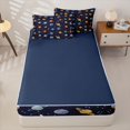 thumbnail image 4 of Manfei Cartoon Planet Pattern Zipper Queen Comforter Set with Fitted Sheet and 2 Pillowcases,Sprinkle Moon Stars Print Zipper Bedding Set,Dark Blue,Navy Blue Reversible,4pcs, 4 of 8