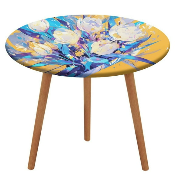 Vibe Blooming Tulips Round Fitted Tablecloth with Flannel Backing Elastic Table Cloth Waterproof Oil-Proof Plastic Table Cover Table Up 40"-54" Diameter)