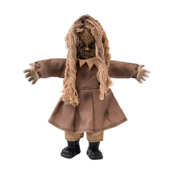 Halloween Horror Doll Decoration Scary Witch Vampire Broken Face Figure Prop with Long Hair and Creepy Dress, Haunted House Tabletop Party Decor for Indoor Halloween Display