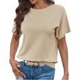 thumbnail image 2 of Short Sleeved Solid Color Women Casual Crew Neck Short Sleeve Knit Sweater Tops, 2 of 6