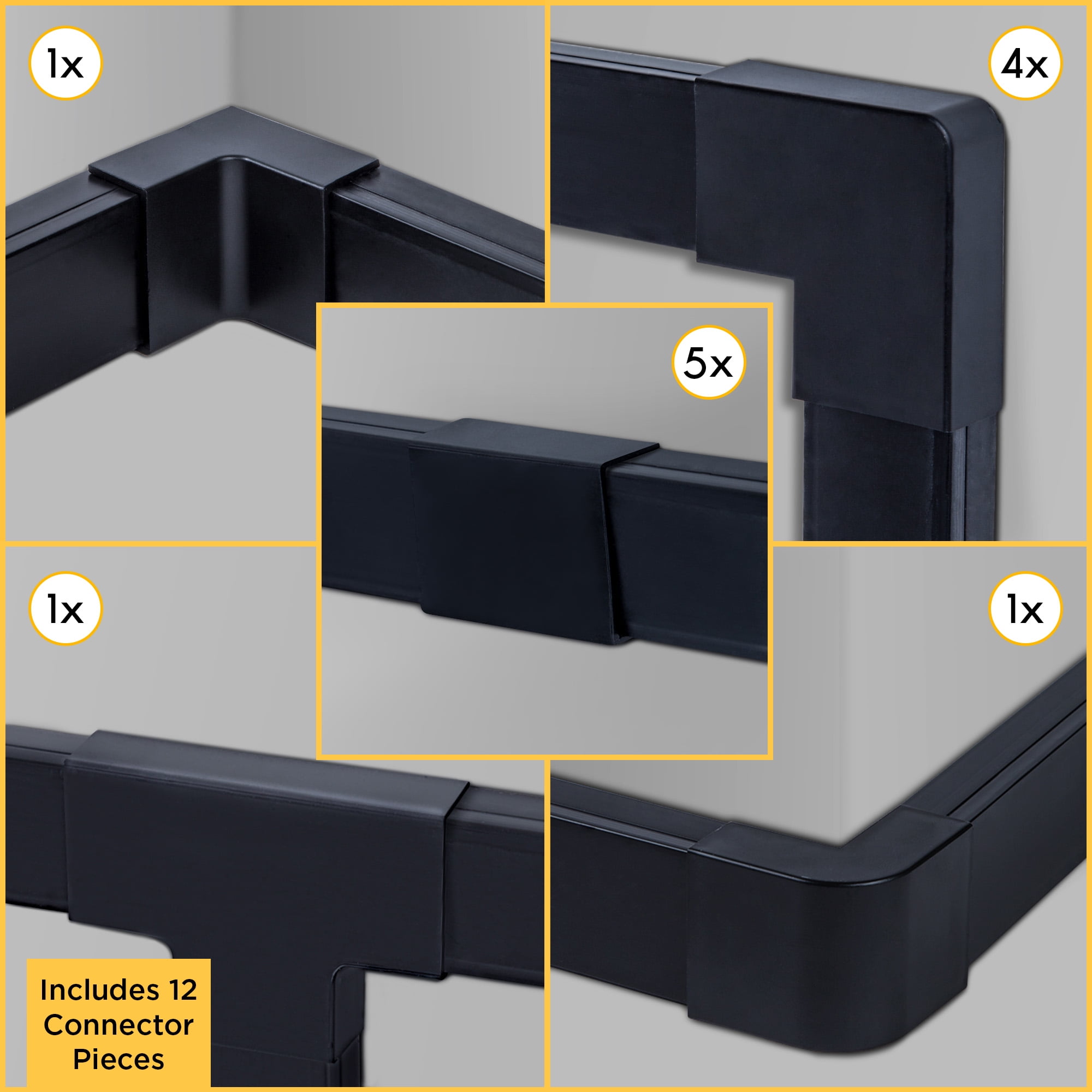 Simple Cord Set of Six 25-inch Wall-Mounted Cable Management Covers, Black