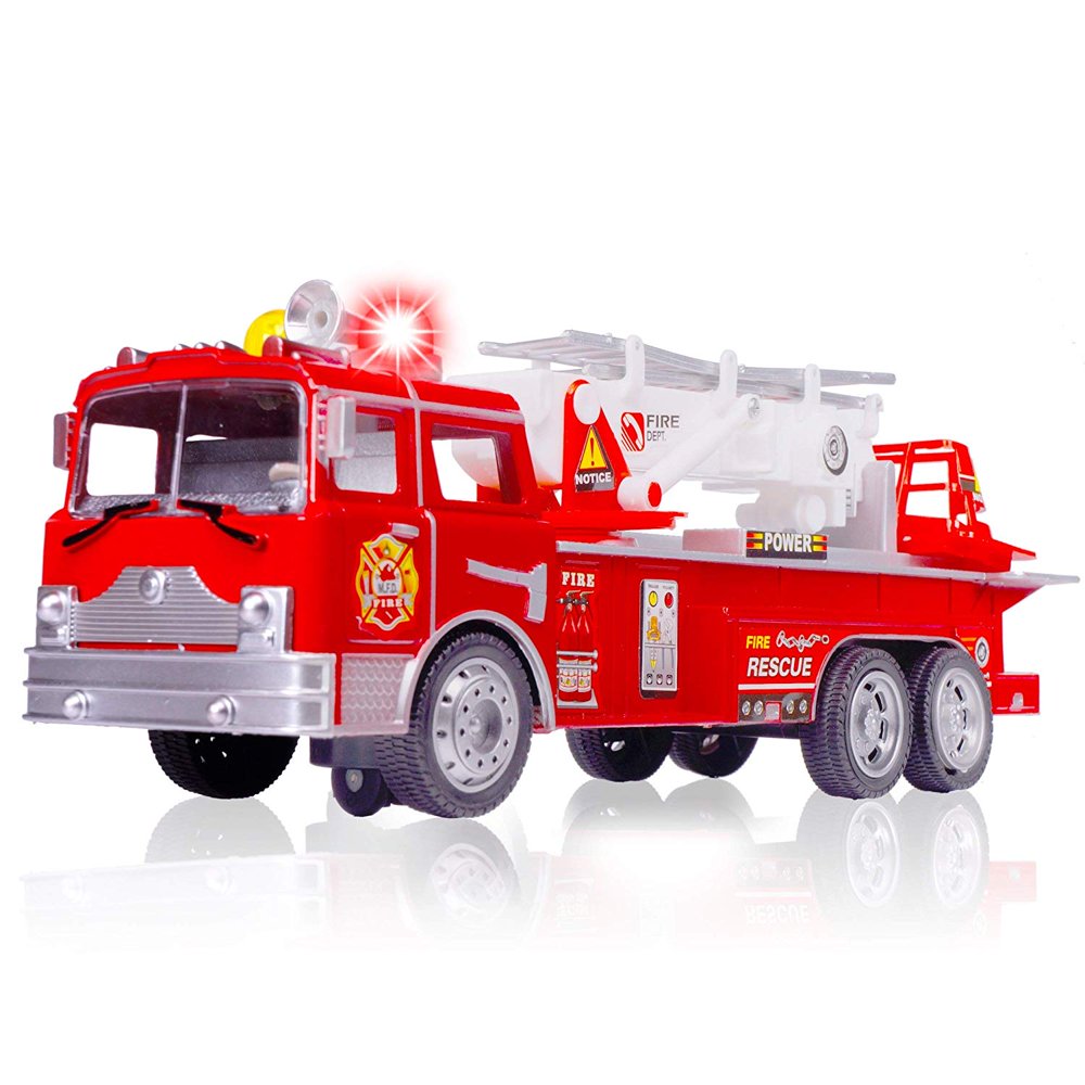 Fire Engine Truck Kids Toy: Bump & Go Rescue Car - Fire Truck Toys With