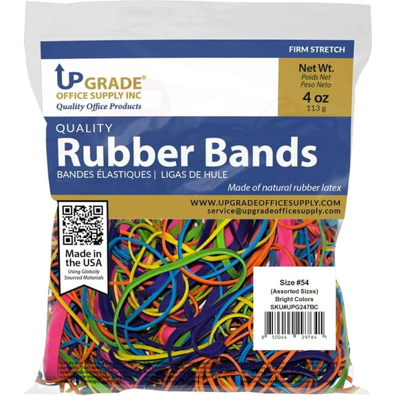 Upgrade Rubber Bands, Assorted Sizes & Bright Colors, Non-Latex, 1/4 lb Bag, USA