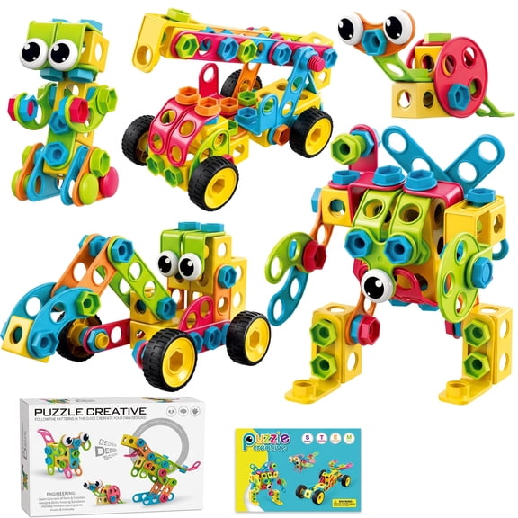 Building Blocks Toy Set STEM Construction Engineering Sensory Blocks Toy Children Early Education Building Playset with Storage Box for Boys and Girls Ages 3 4 5 6 7 8 9 10