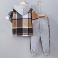 thumbnail image 4 of yboeqw 2Pcs Kids Boys Clothes Short Sleeve Plaid Shirt Tops Pants Set Hoodie Sweatsuit Outfit Fall Winter Activewear 2-7 Years(5-6 Years,Khaki), 4 of 8