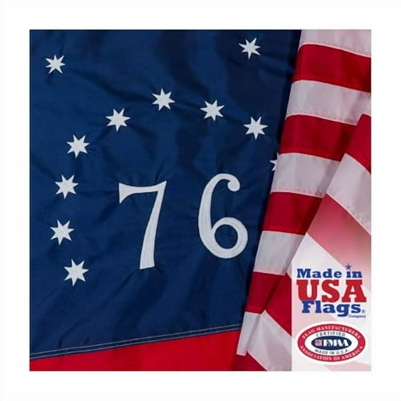 Made in USA Flags Co - Drapeau 3x5 Bennett 1776 - Drapeau Américain en Nylon SolarMax 1766 Toutes Saisons avec Rayures Cousues et Étoiles Brodées - Certifié FMAA, Fabriqué en US