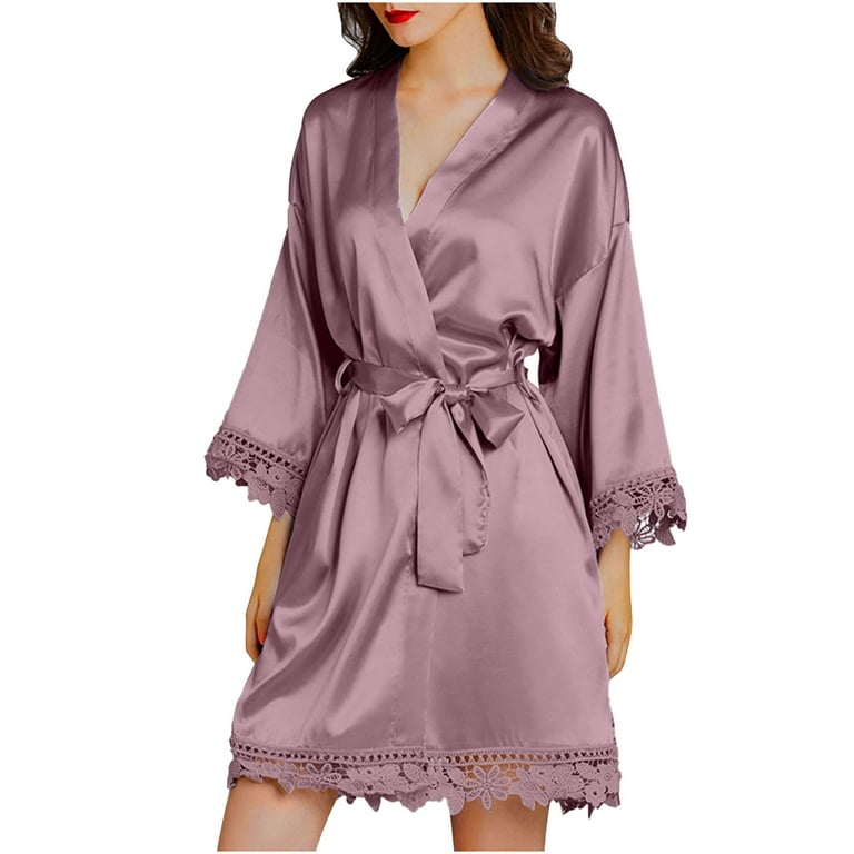 Besolor Women's Satin Night Robe Soft Lightweight 3/4 Sleeve