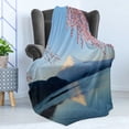 thumbnail image 4 of Mountain Soft Flannel Fleece Throw Blanket, Japanese Mountain with Snowy Peak with Spring Cherry Blossom Branches Lake, Cozy Plush for Indoor and Outdoor Use, 60" x 80", Multicolor, by Ambesonne, 4 of 5