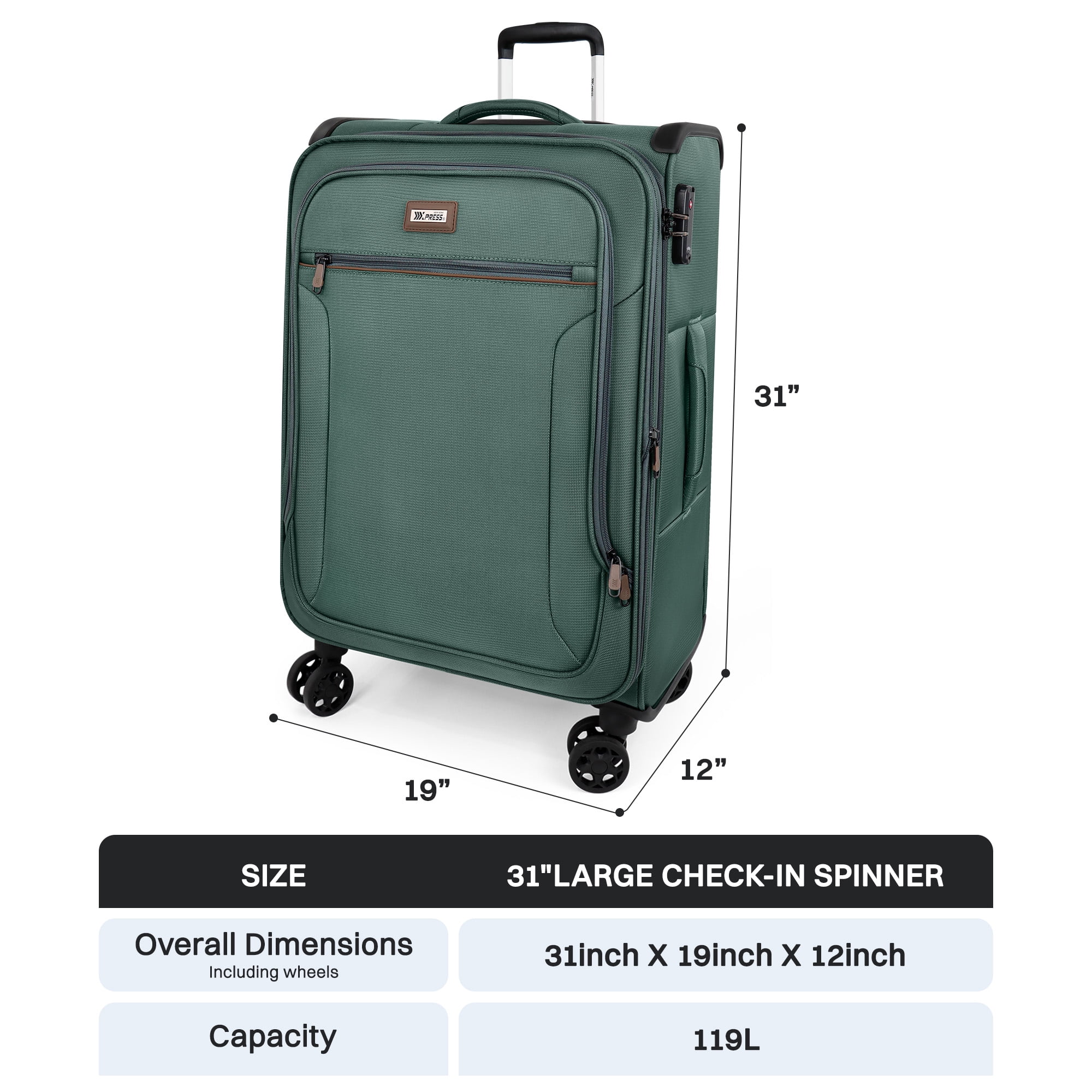 28 Inch Large Softside Checked Luggage,Expandable Soft Shell Suitcase with Spinner Wheels and TSA Lock,Durable Lightweight Travel Case,XJ1907-Grey