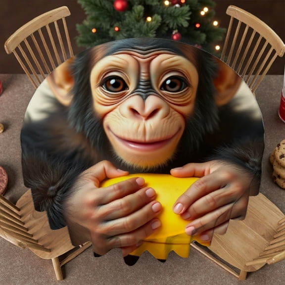 RKSupls Round Tablecloth - Cute Baby Chimpanzee Microfiber Table Cover - Soft, Stain Resistant & Washable Decor for Wedding, Party, Holiday, Home Dining, 60x60inch