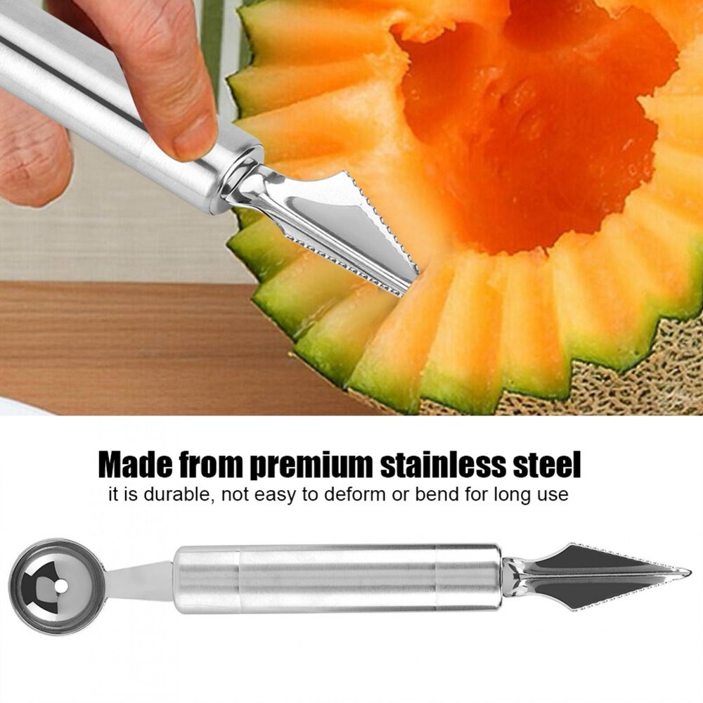 Tebru Double End Melon Baller Stainless Steel Watermelon Melon Baller