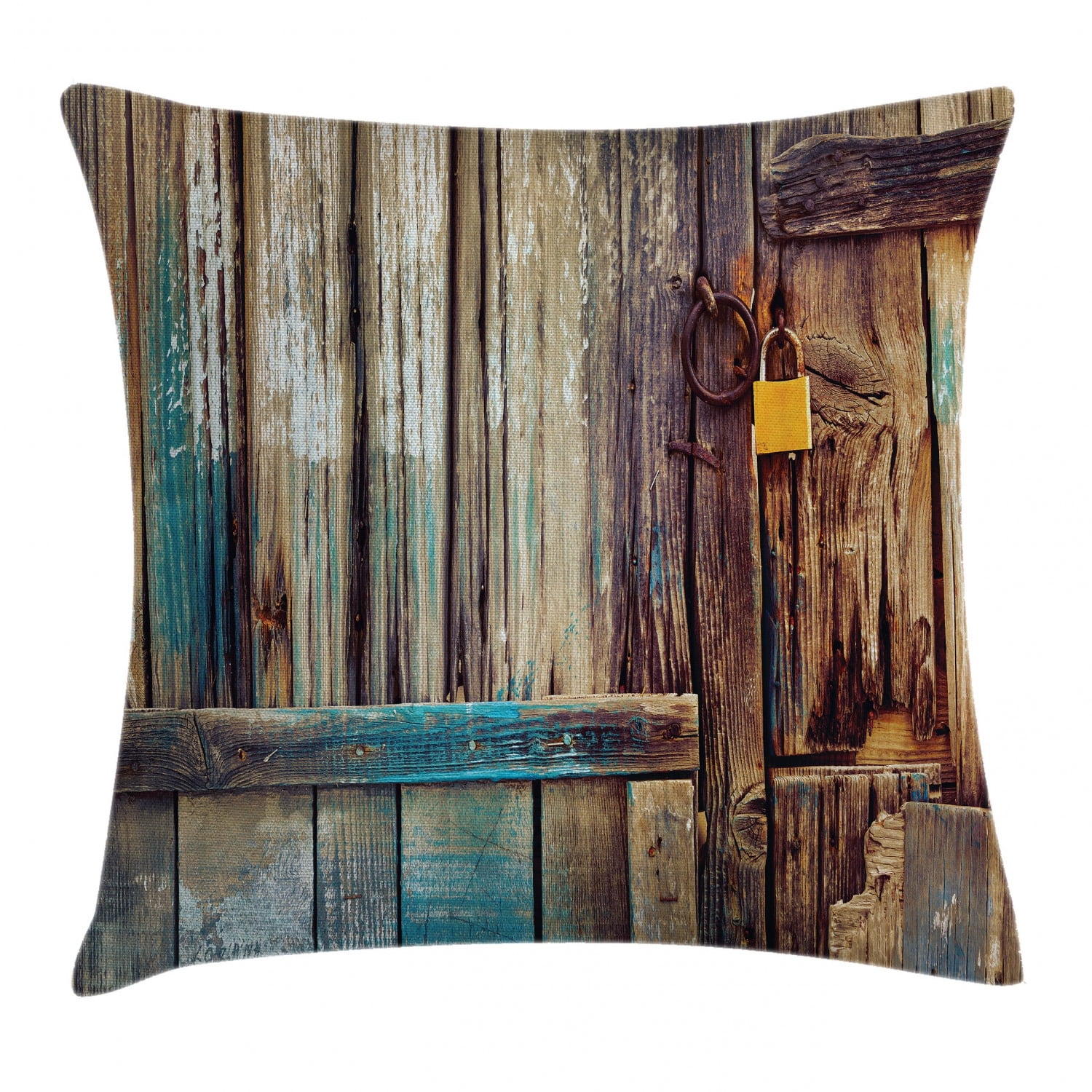 Rustic Throw Pillow Cushion Cover, Aged Shed Door Backdrop with Color