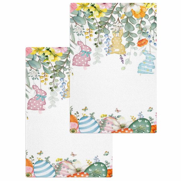 Easter Bunny Kitchen Dish Towels for Drying Dishes Set of 2, Eucalyptus Leaves Spring Easter Eggs Country Waffle Weave Microfiber Hand Tea Bathroom Towels Quick Dry & Absorbent Towel 15.7x23.6