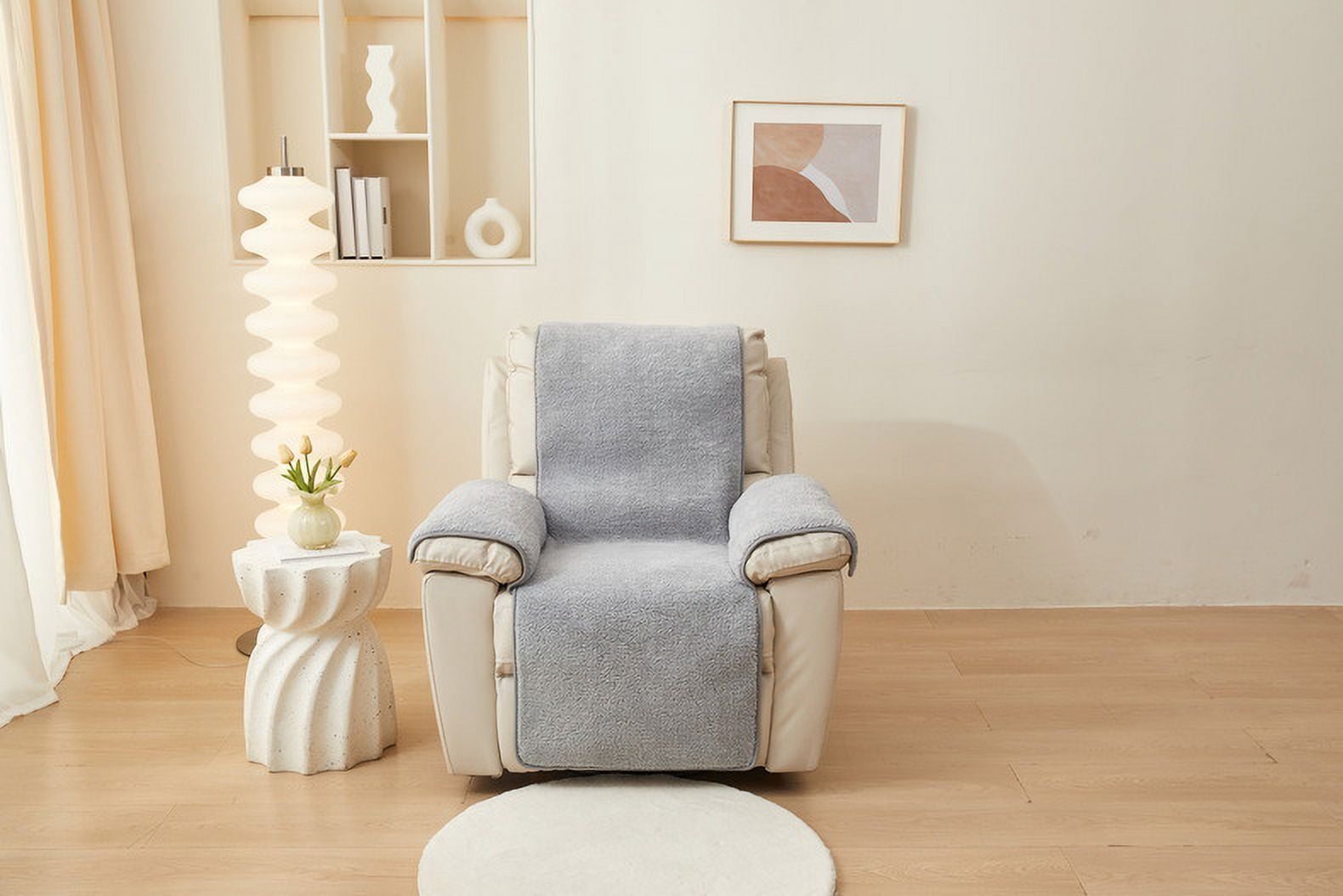 Namzi Lamb Wool Sofa cushion Couch Cover Solid Colour Reclining Chair Cover for Living Room Sofa Easy Fit Washable Furniture Sofa Protector 29.92*90.94inch (Grey)
