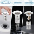 thumbnail image 3 of 2 Pcs Kitchen Sink Plug Replacement Drain Strainer, Pop up Sink Plug Stainless Brass Bounce Core Drain Plug with Basket Hair Catcher, 34-40mm, 3 of 5