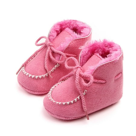 

Jxzom Infant Baby Boots Warm Lining Non-slip Soft Sole Lace-up Shoes Winter First Walker Flat Shoes